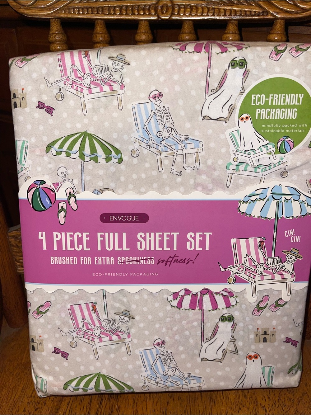 Envogue Pink, Green & Blue Beach Skeleton Print 4-Piece Full Sheet Set